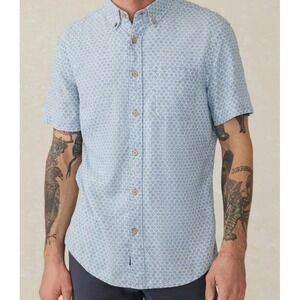 Faherty Men's Short Sleeve Breeze Shirt Fish Scale Redux‎ Blue Size Large